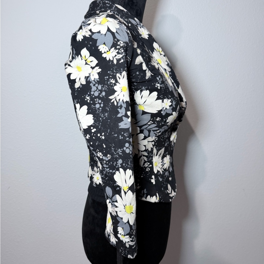 Y2K Candie’s Daisy Print Cropped Blazer XS Black Floral Jacket - Picture 2 of 9